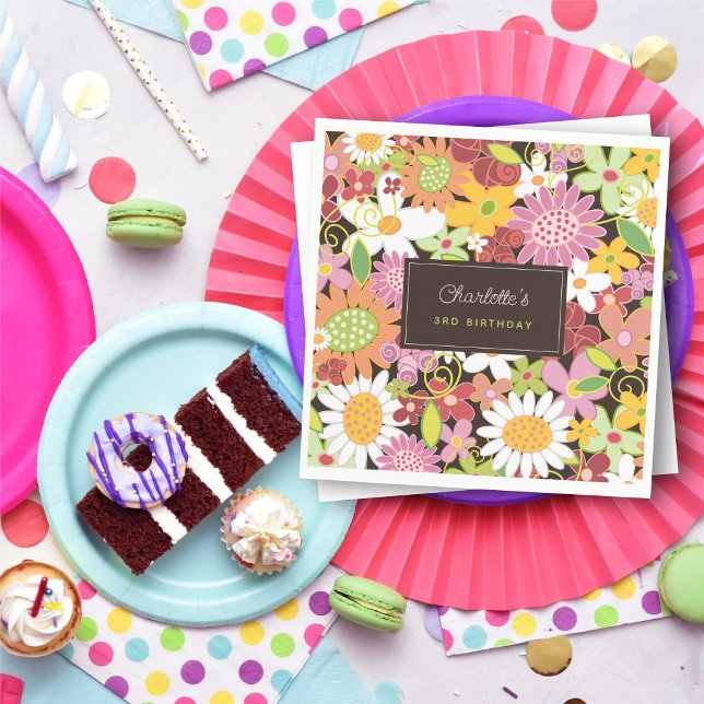 Servilleta De Papel Pasteles rosados Primavera Flores Jardín Fiesta de (Pink Pastels Spring Flowers Garden Kid's Birthday Party Paper Napkins @ fat_fa_tin)
