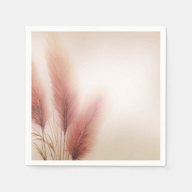 Servilleta De Papel Pasto de Pampas Rosa Bodas Boho Bohemias (Anverso)