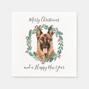 Servilleta De Papel Pastor Alemán Elegante Perro Feliz Navidad