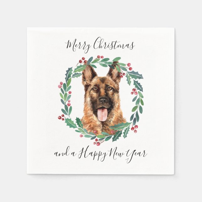 Servilleta De Papel Pastor Alemán Elegante Perro Feliz Navidad (Anverso)