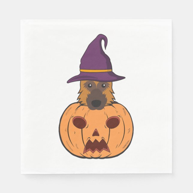 Servilleta De Papel Pastores Alemanes De Halloween Con Gorra De Brujas (Anverso)