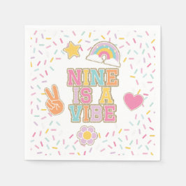 Servilleta De Papel Patch Preppy Nine es una Vibra Cumpleaños 9