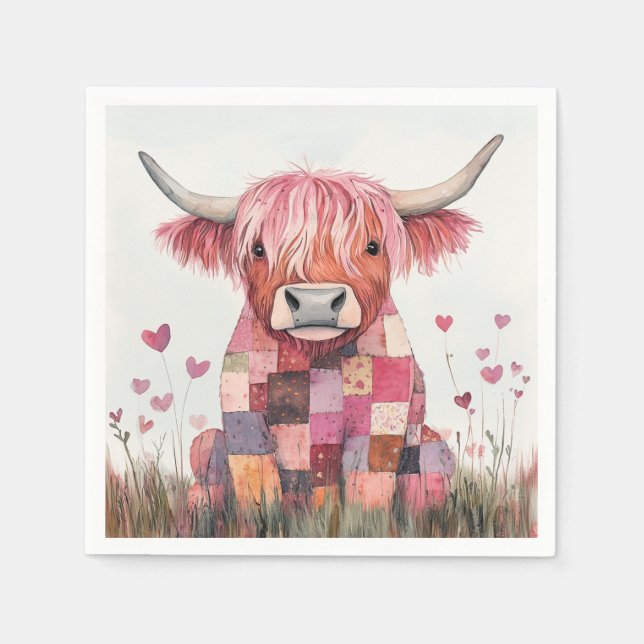 Servilleta De Papel Patchwork Highland Cow Valentine (Anverso)
