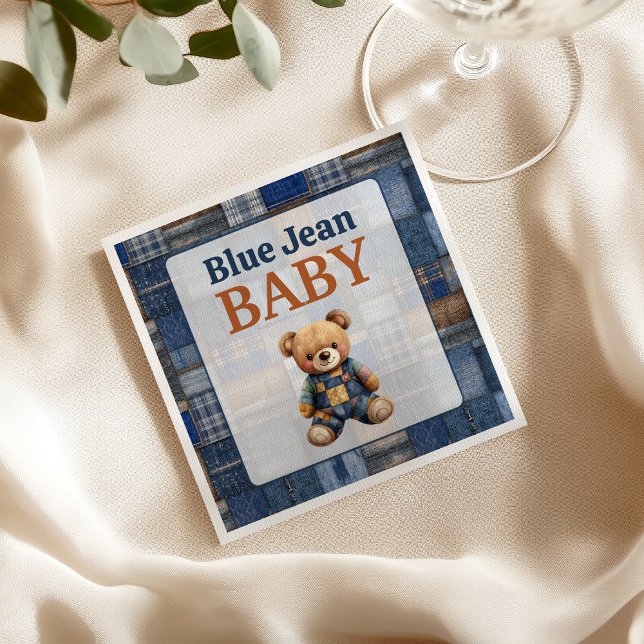 Servilleta De Papel Patchwork Rustic Denim Bear Blue Jean Baby Shower (Subido por el creador)