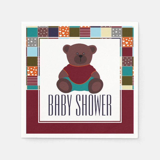 Servilleta De Papel Patchwork Teddy Bear, Baby Shower (Anverso)
