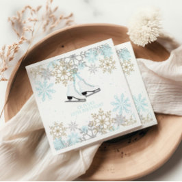 Servilleta De Papel Patinaje sobre hielo azul plateado copos de nieve