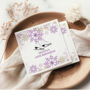 Servilleta De Papel Patinaje sobre hielo Cumpleaños Morado y Copo de n