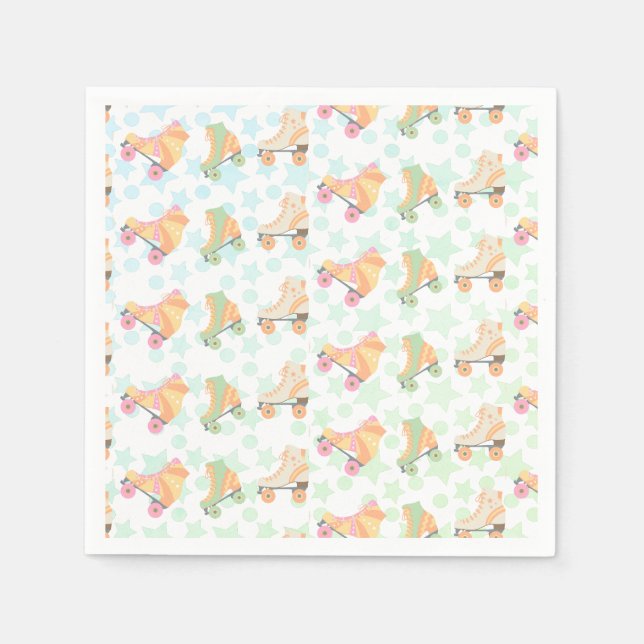 Servilleta De Papel Patines de cumpleaños con patinaje retro estrellas (Anverso)