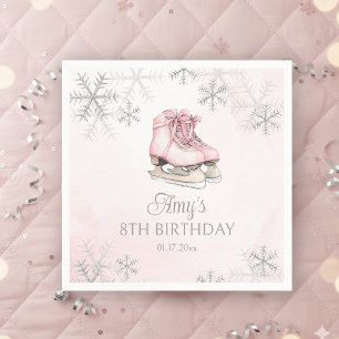 Servilleta De Papel Patines de hielo Cumpleaños de niña Lazo rosa Copo
