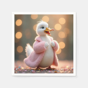 Servilleta De Papel Pato Blanco En Abrigo De Pelaje Rosa