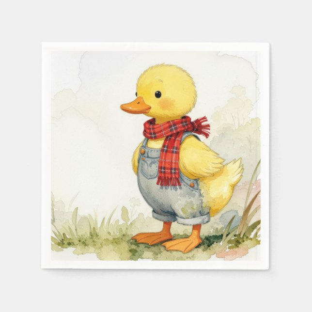 Servilleta De Papel Pato de acuarela con overoles (Anverso)
