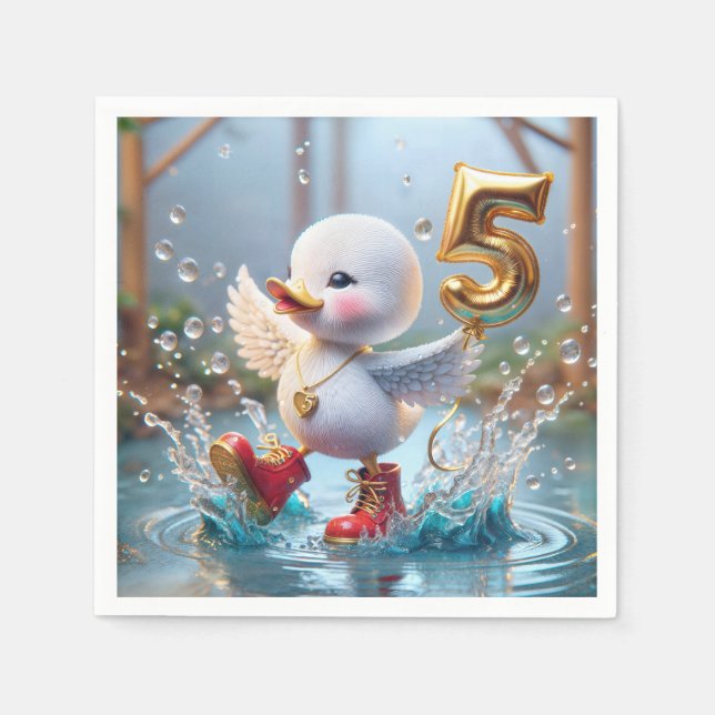 Servilleta De Papel Pato Feliz Con Globo De Cumpleaños #5 (Anverso)