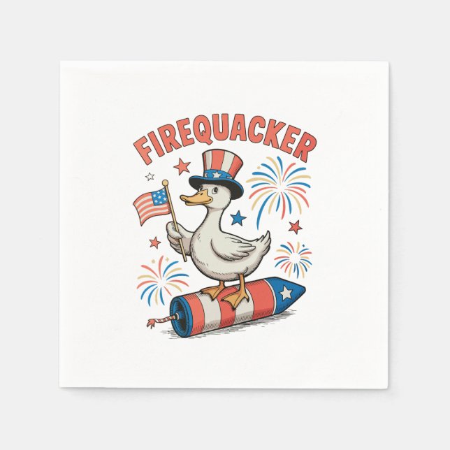 Servilleta De Papel Pato Patriótico Firequacker 4 de Julio 250º (Anverso)