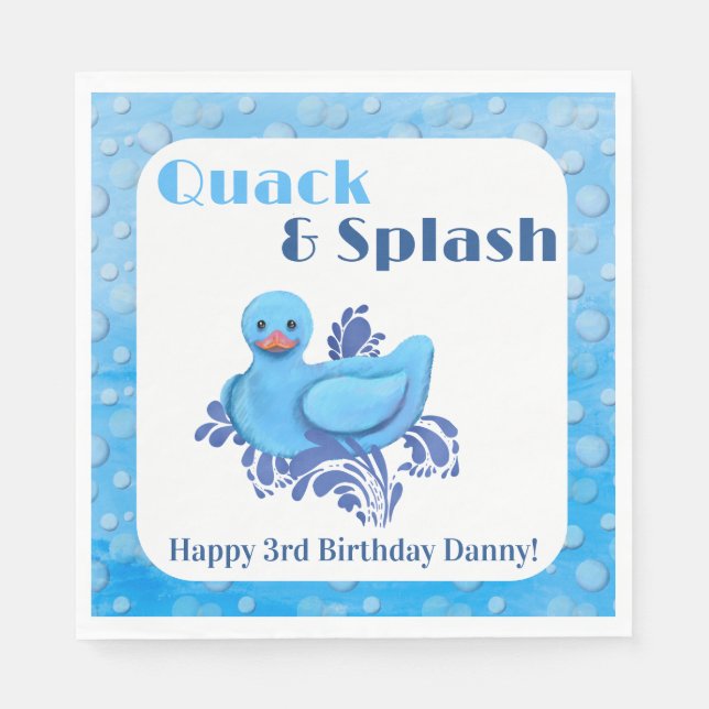 Servilleta De Papel Pato Quack y Splash cumpleaños 3 (Anverso)