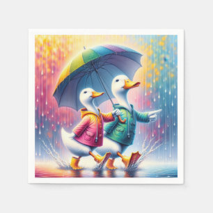 Servilleta De Papel Patos blancos caminando en la lluvia