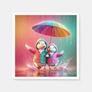 Servilleta De Papel Patos Blancos Caminando En Lluvia