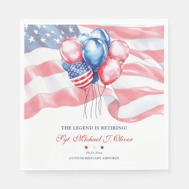 Servilleta De Papel Patriotic Flag & Balloons Military Retirement (Anverso)