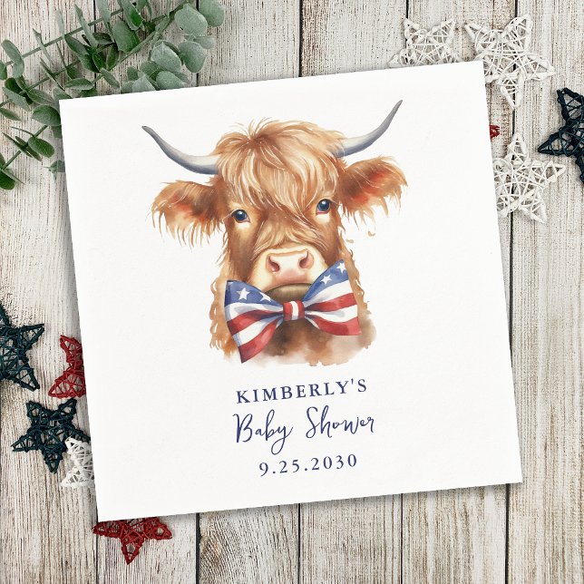 Servilleta De Papel Patriotic Highland Cow Farm Animal Baby Shower (Subido por el creador)