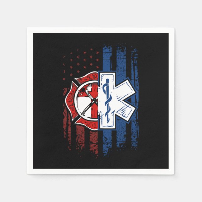 Servilleta De Papel Patriotic Paramedic Firefighter EMT USA Flag EMS (Anverso)