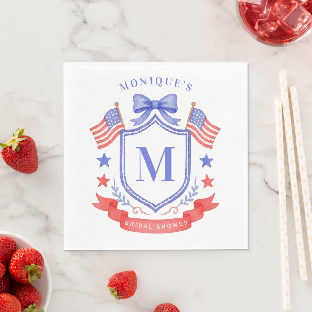 Servilleta De Papel Patriotic Red White & I Do Monogram Bridal Shower (In situ)