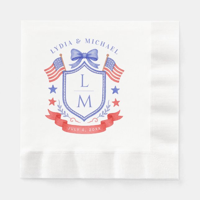 Servilleta De Papel Patriotic Red White & I Do Monogram Wedding (Anverso)