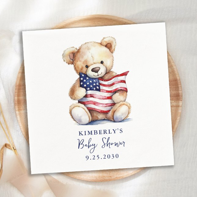 Servilleta De Papel Patriótico Teddy Bear Red White Blue Baby Shower (Subido por el creador)