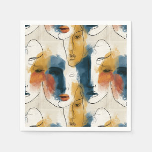 Servilleta De Papel Patrón abstracto de caras de mujeres con línea con