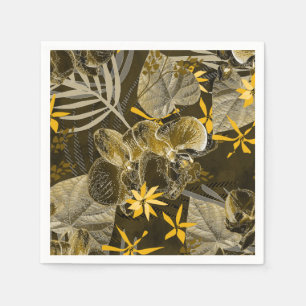 Servilleta De Papel Patrón acuarela amarillo-marrón floral.
