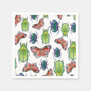 Servilleta De Papel Patrón acuarela de escarabajos y mariposas