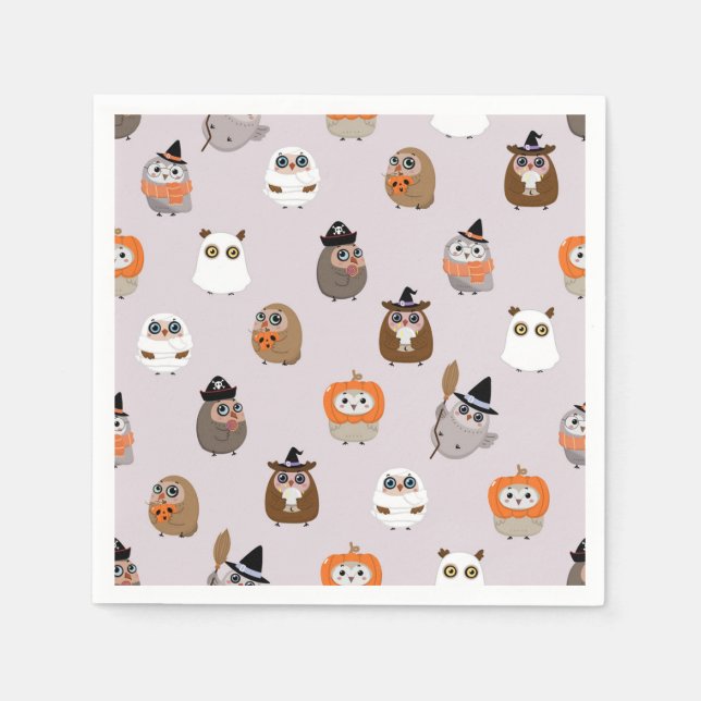 Servilleta De Papel Patrón adorable de búhos de Halloween (Anverso)