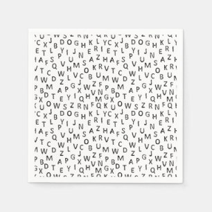 Servilleta De Papel Patrón alfabético minimalista en blanco y negro
