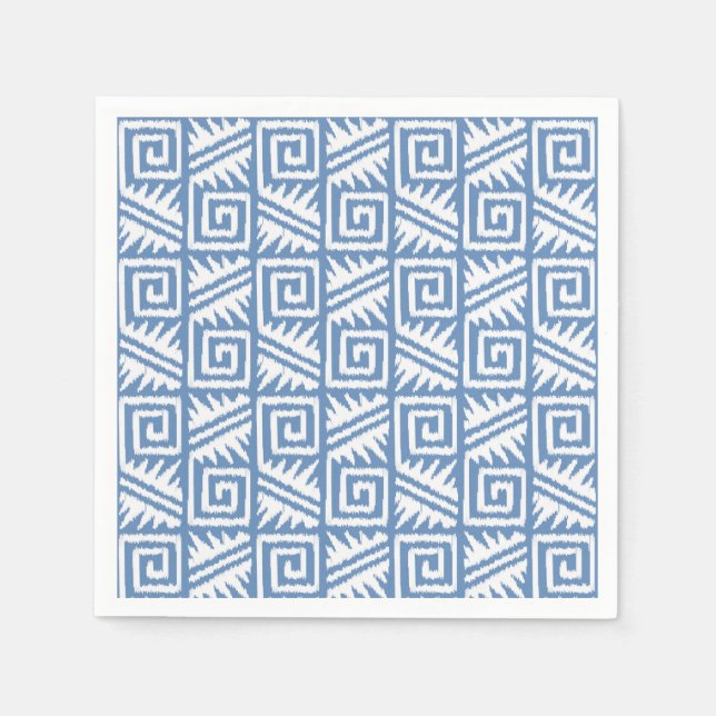Servilleta De Papel Patrón Azteca Ikat - Azul cielo y blanco (Anverso)