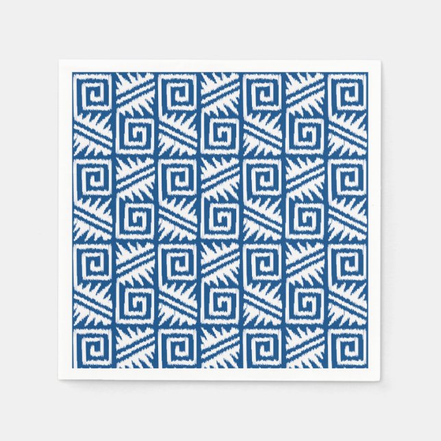 Servilleta De Papel Patrón Azteca Ikat - Azul cobalto y blanco (Anverso)