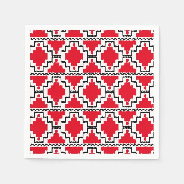 Servilleta De Papel Patrón Azteca Ikat - Rojo, Negro y Blanco (Anverso)