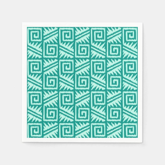 Servilleta De Papel Patrón Azteca Ikat - Turquesa y Aqua (Anverso)