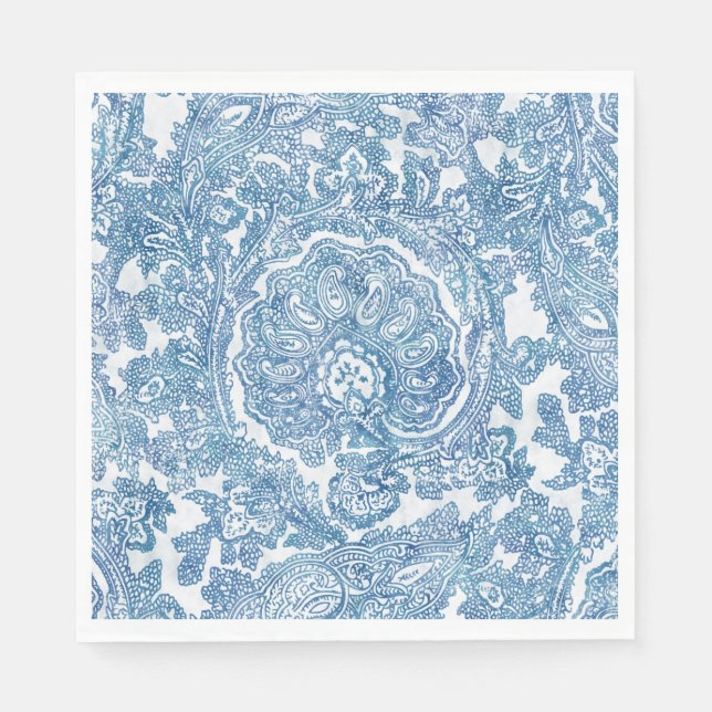 Servilleta De Papel Patrón azul Boho Paisley (Anverso)