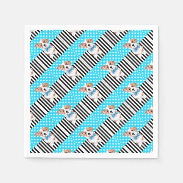 Servilleta De Papel Patrón azul Corgi (Anverso)