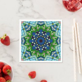 Servilleta De Papel Patrón azul verde retro mosaico de Mandala