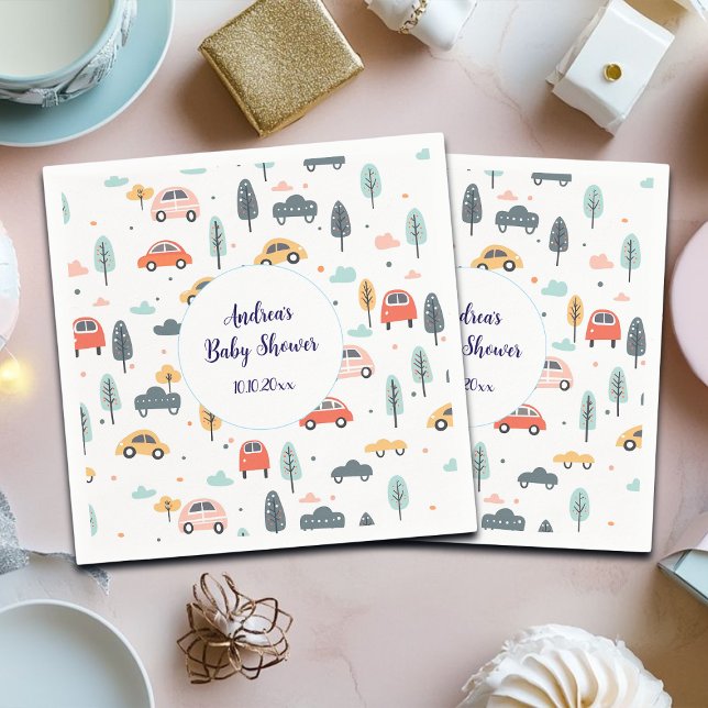 Servilleta De Papel Patrón Baby Shower de autos, árboles y nubes para  (Subido por el creador)