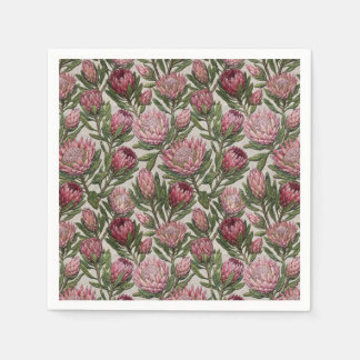 Servilleta De Papel Patrón botánico de protea rosa con aspecto bordado