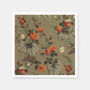 Servilleta De Papel Patrón Botánico de Rosa Naranja Floral Oscuro Vint