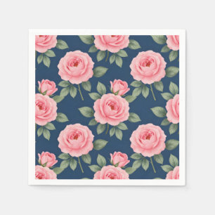 Servilleta De Papel Patrón botánico de rosas rosadas exuberantes