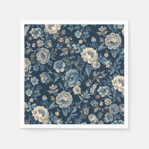 Servilleta De Papel Patrón Botánico Floral Vintage Azul Marino