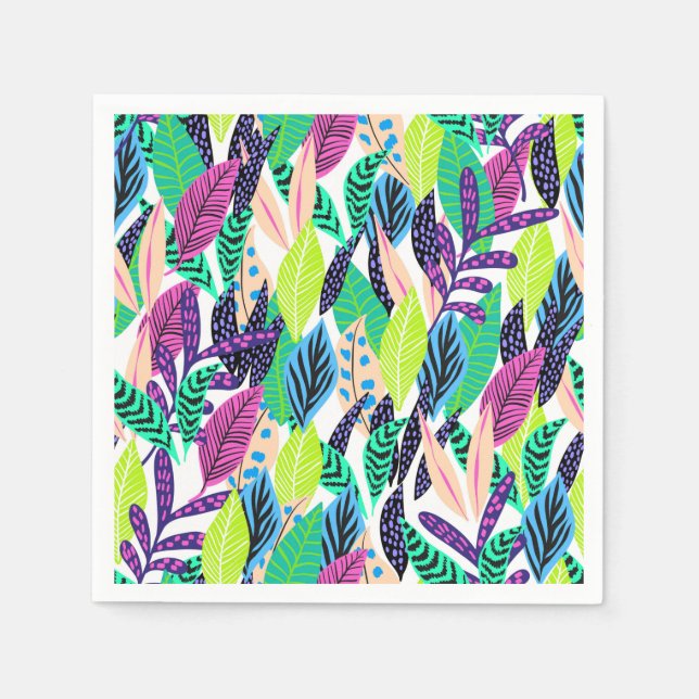 Servilleta De Papel Patrón botánico tropical moderno y colorido (Anverso)
