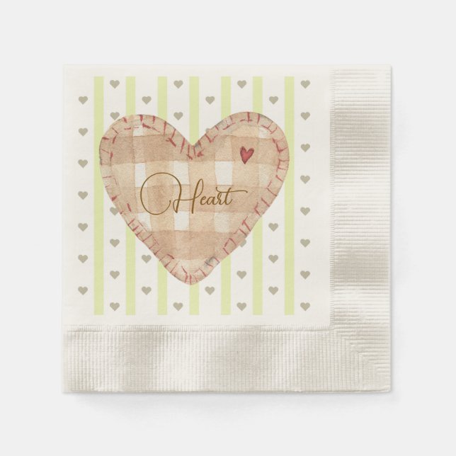 Servilleta De Papel Patrón cardíaco de caligrafía tierno Green Brown (Anverso)