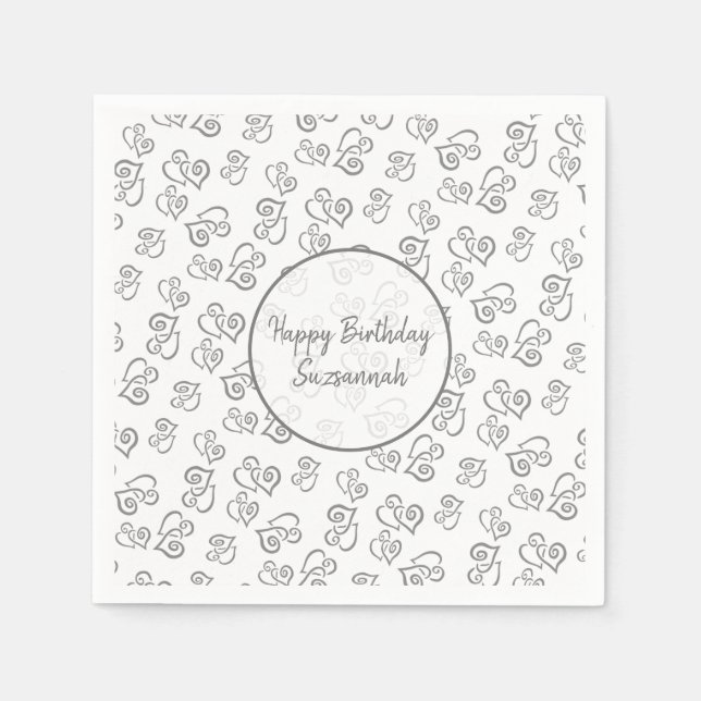 Servilleta De Papel Patrón cardíaco gris personalizado (Anverso)