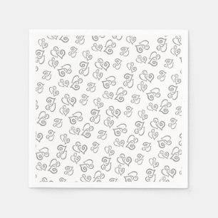 Servilleta De Papel Patrón cardíaco gris vinculado a Fiesta blanco