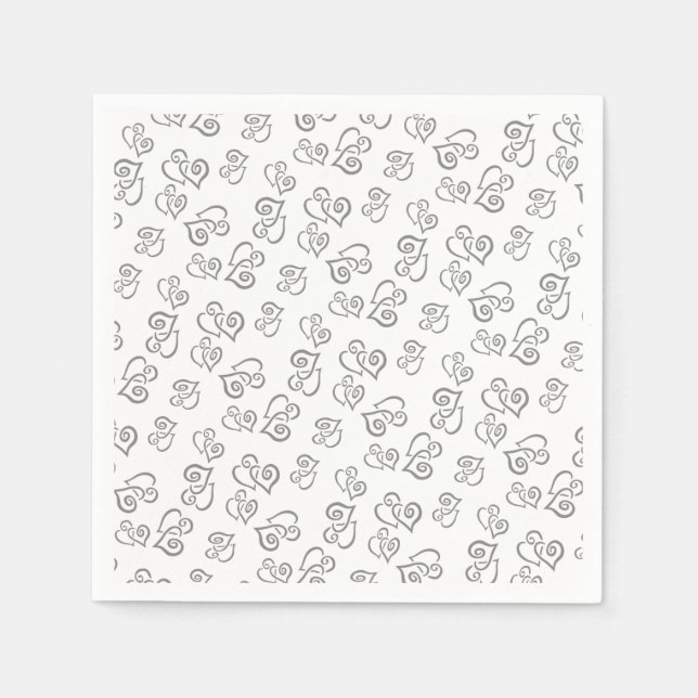 Servilleta De Papel Patrón cardíaco gris vinculado a Fiesta blanco (Anverso)
