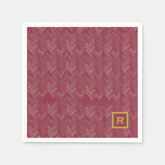 Servilleta De Papel Patrón Chevron Herringbone Inicial Rojo Lujoso (Anverso)