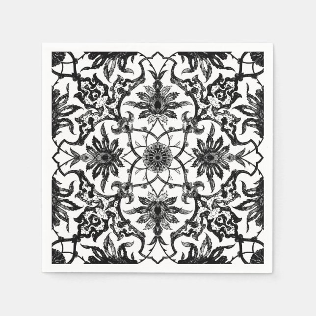Servilleta De Papel Patrón chino de Art Nouveau - blanco y negro (Anverso)